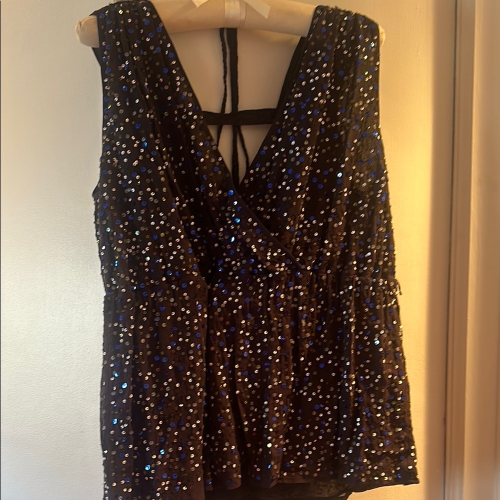 French Connection Vintage Black Sequin Sleeveless Top